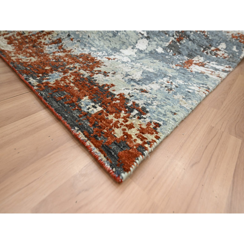 Tapis en laine noué à la main 8 pi x 10 pi rouge rouille à motif abstrait galaxie F22BD764E2984B7686F42FBCD9ED6D80
