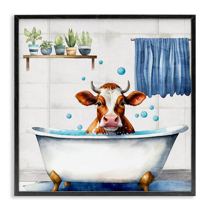Estampe numérique Suds Cow, signée Kim Allen, H 12 po x l 12 po, Giclée encadrée noir minuit