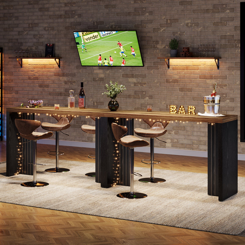 Counter Height Dining Table, 55.12" Long Pub Bar Table, Brown/Black