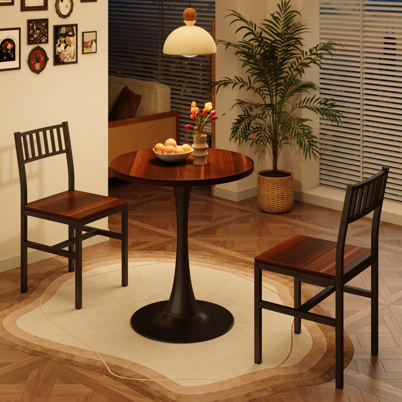 Ensemble de table de salle à manger 3 pièces, petite table de cuisine de style industriel et chaises pour 2, Noyer