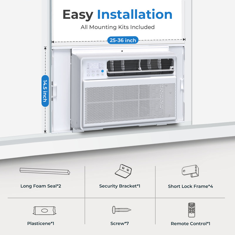 Climatiseur de fenêtre intelligent 12 000 BTU avec WIFI et télécommande, minuterie 24H
