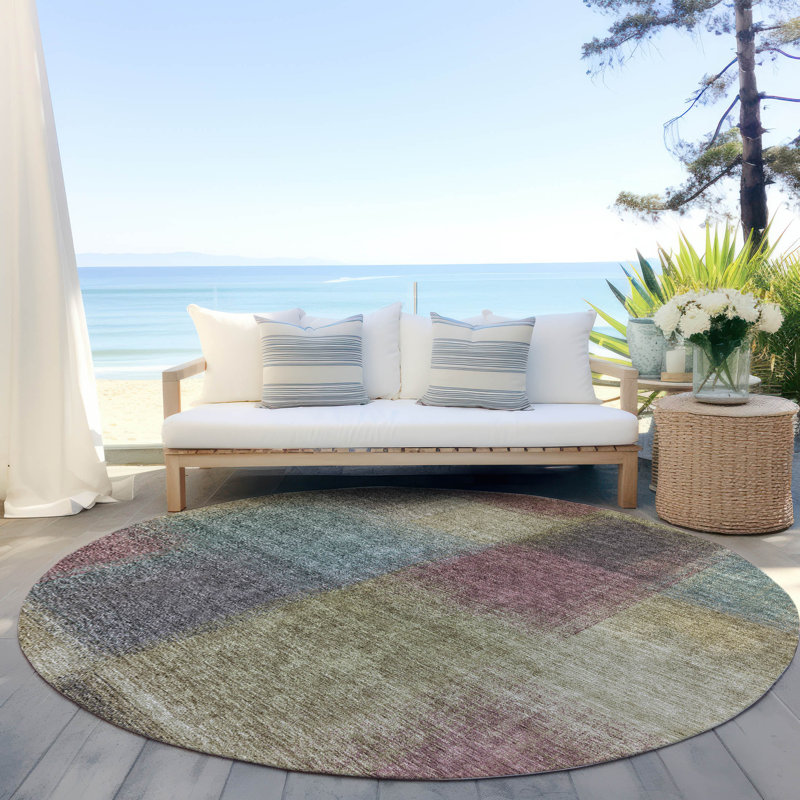 Neysa Washable Abstract Indoor / Outdoor Rug, Round 8'