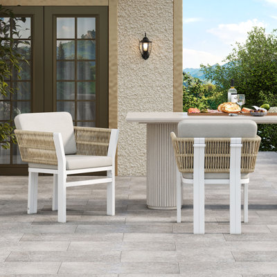 Liora Modern Aluminum Outdoor Dining Chair with Rope-Woven Detail and Water-Repellent Cushions by Red Barrel Studio