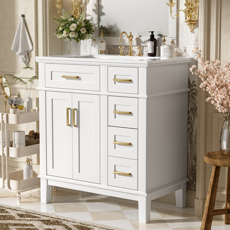 30" Bathroom Vanity With Ceramic Sink, Modern Storage Cabinet With Soft-Close Doors, Deep Drawer, Standard Drawer, Stylish Bath Vanity For Small Bathrooms