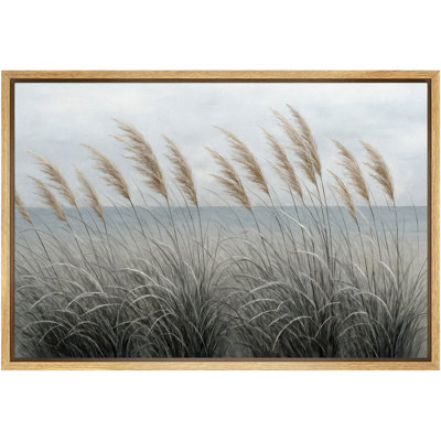 Neutral Coastal Grass Artwork, Minimal Seaside Living Room Pictures, Framed Canvas Giclee Print Wall Art