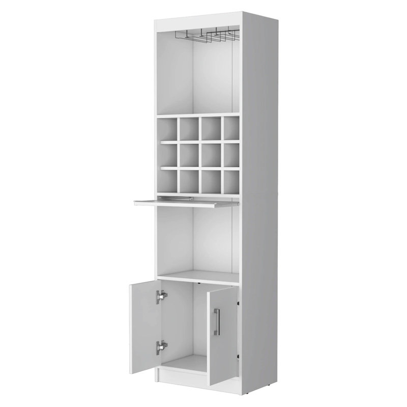 Bar blanc pour rangement de vin et système de présentation - 15 tablettes, 2 portes, rangement spacieux en bois d'ingénierie, 85,72 lb,