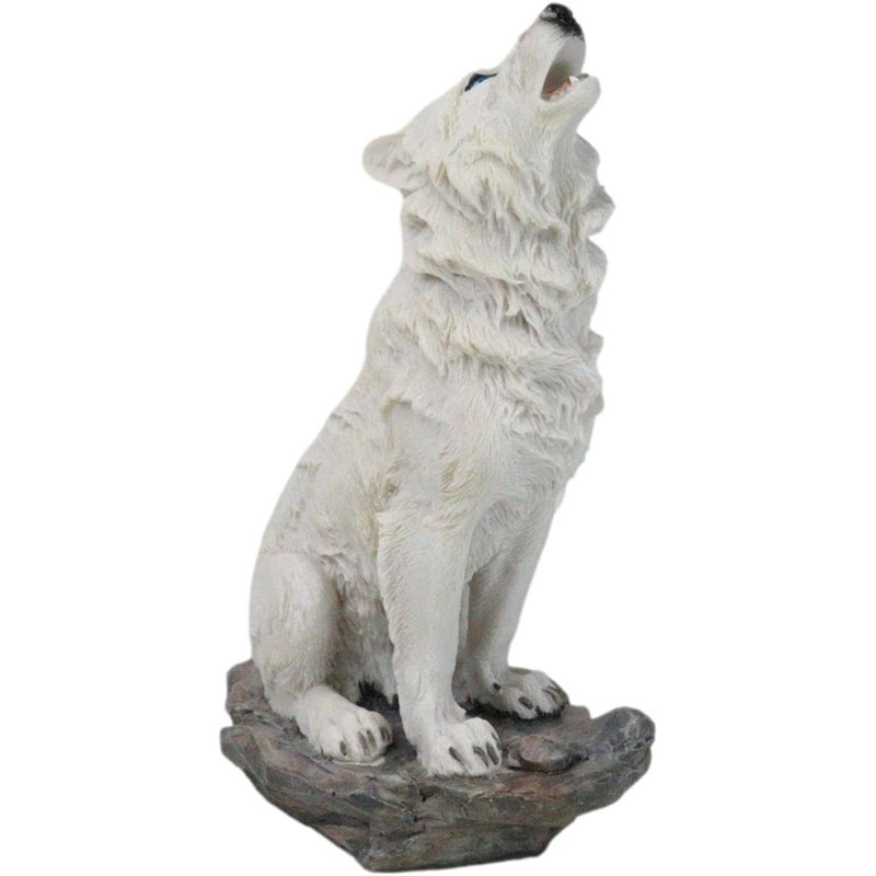Winter Woodlands Tundra Snow White Albino Wolf Howling At The Moon Figurine