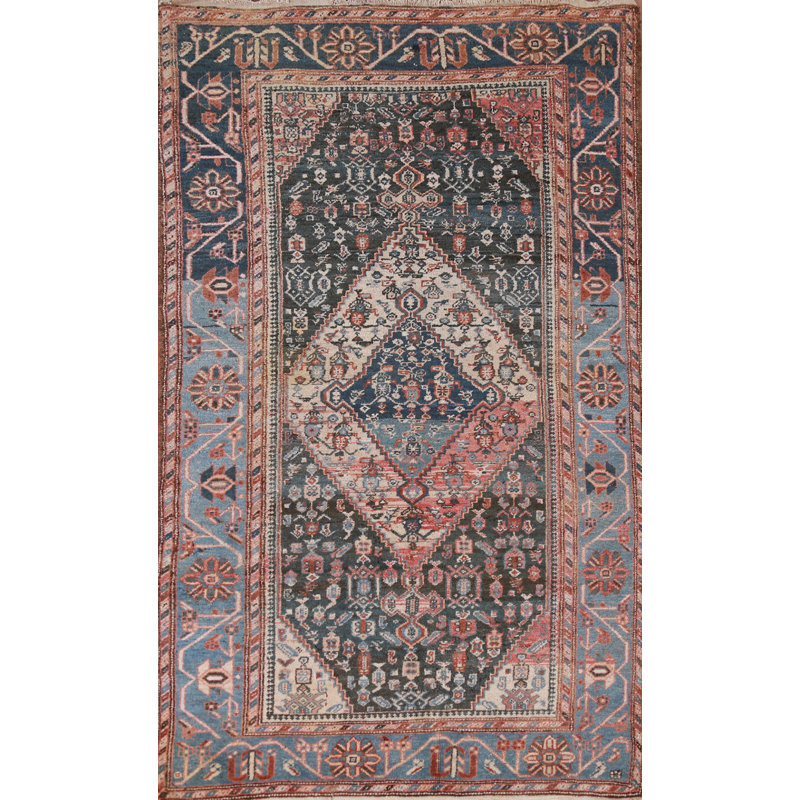 Antique Blue Geometric Traditional Rug 4x7