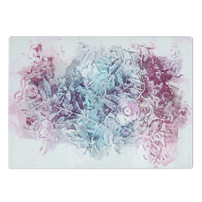 Tempered Glass Pretty Flowers Art Chopping Board, 39 cm W x 28.5 cm L