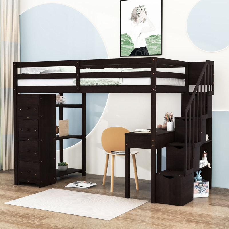 Graesen Kids Twin Loft Bed with Drawers, Espresso