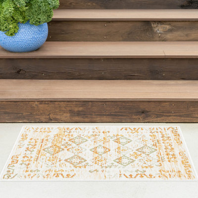 Tapis intérieur / extérieur en polypropylène tissé à plat réversible Deltufo - orange et vert