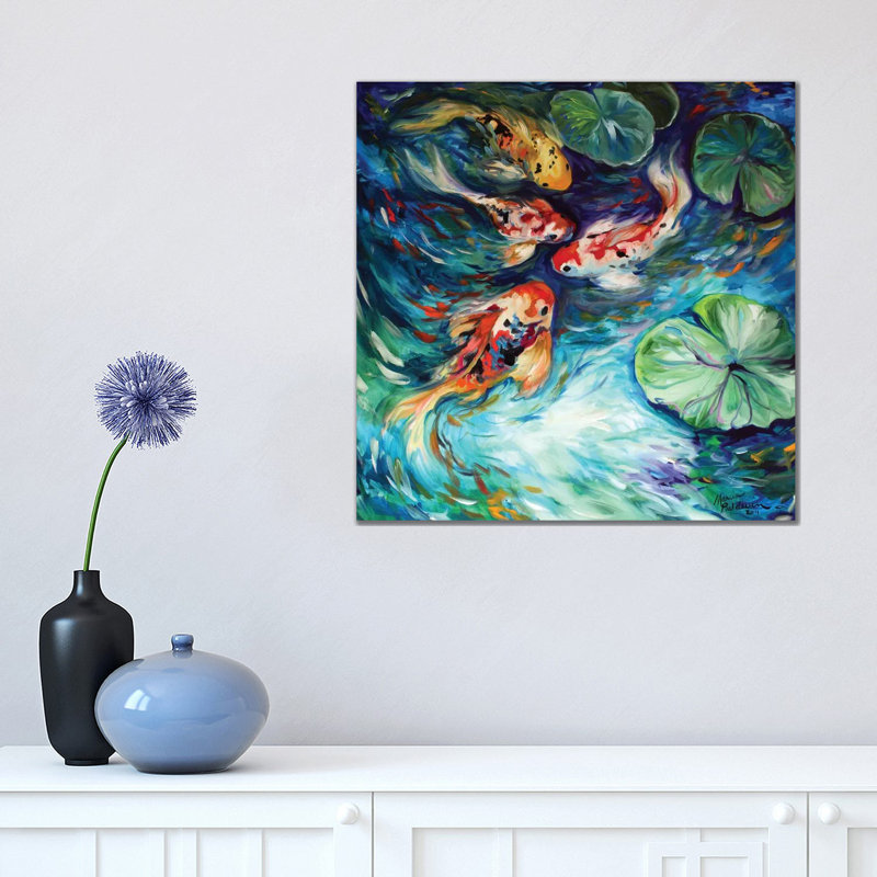 Dancing Colors Koi by Marcia Baldwin - Painting on Canvas, 45.72 cm H x 45.72 cm W x 1.91 cm D, No Frame