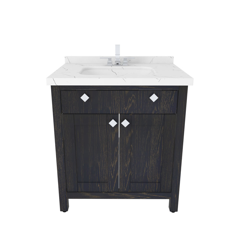 Ensemble de meuble-lavabo simple 31 po avec plateau en marbre d'ingénierie Elfand, Bleu foncé
