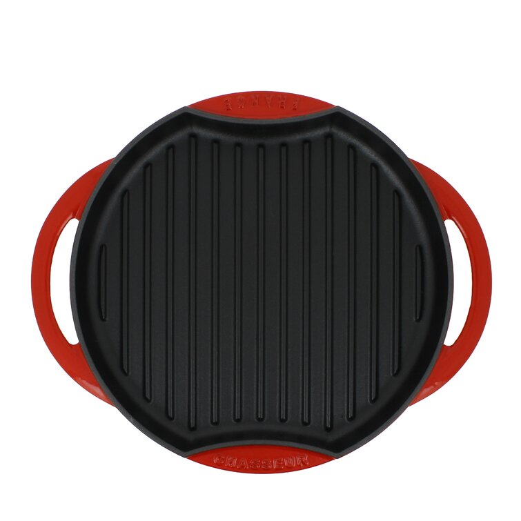 Chasseur French Round Enameled Cast Iron 10 Grill Pan - Red