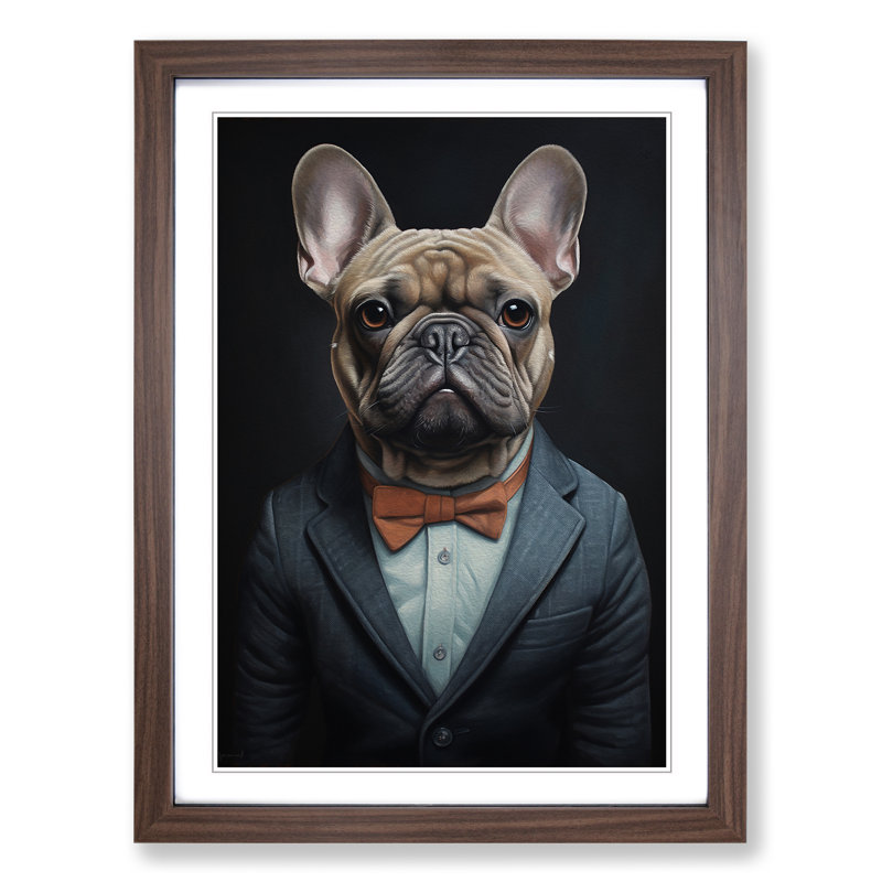 French Bulldog in a Suit Painting No.3 - Framed Print, Walnut, 64cm H x 46cm W x 2cm D