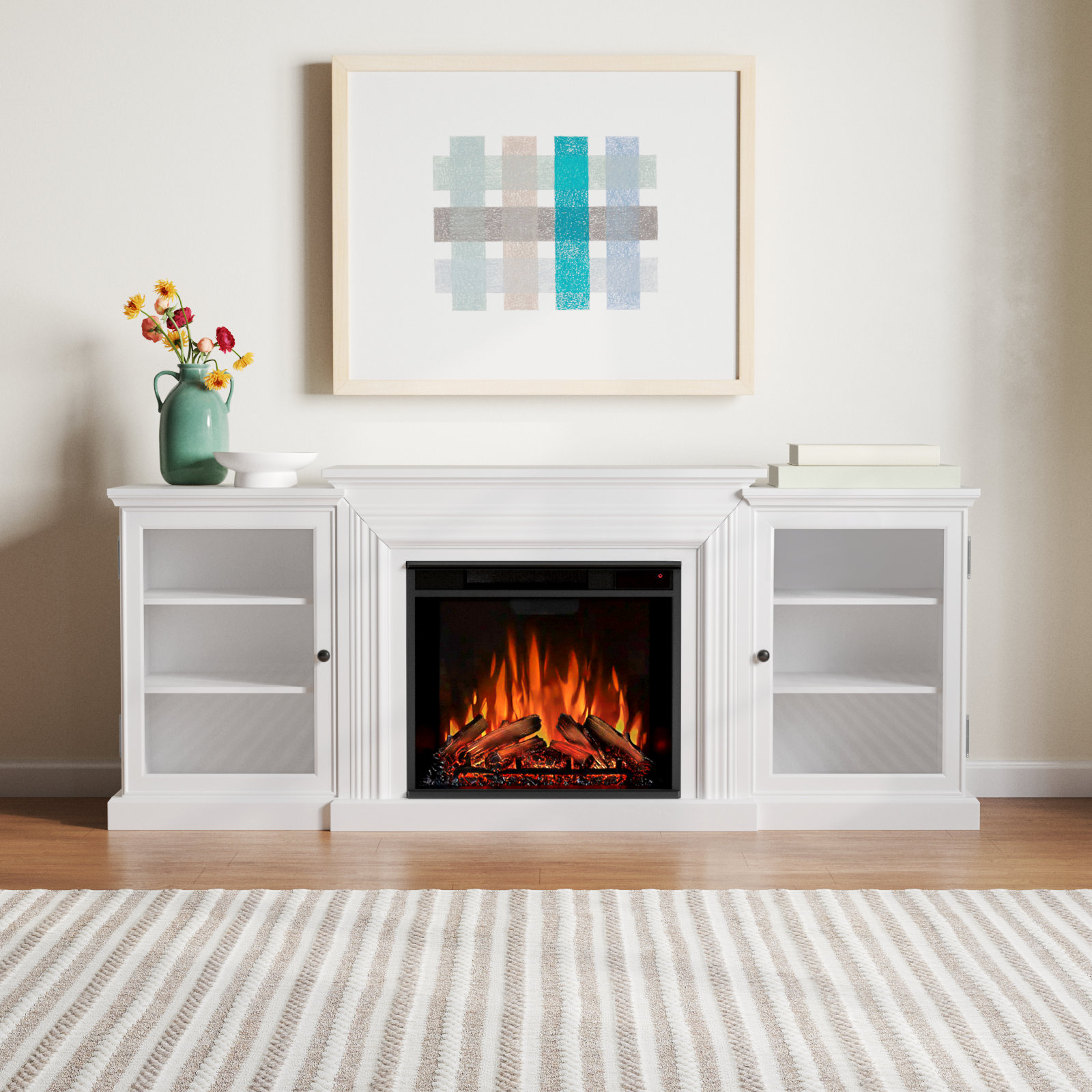 Frederick 72" TV Stand with Fireplace, White