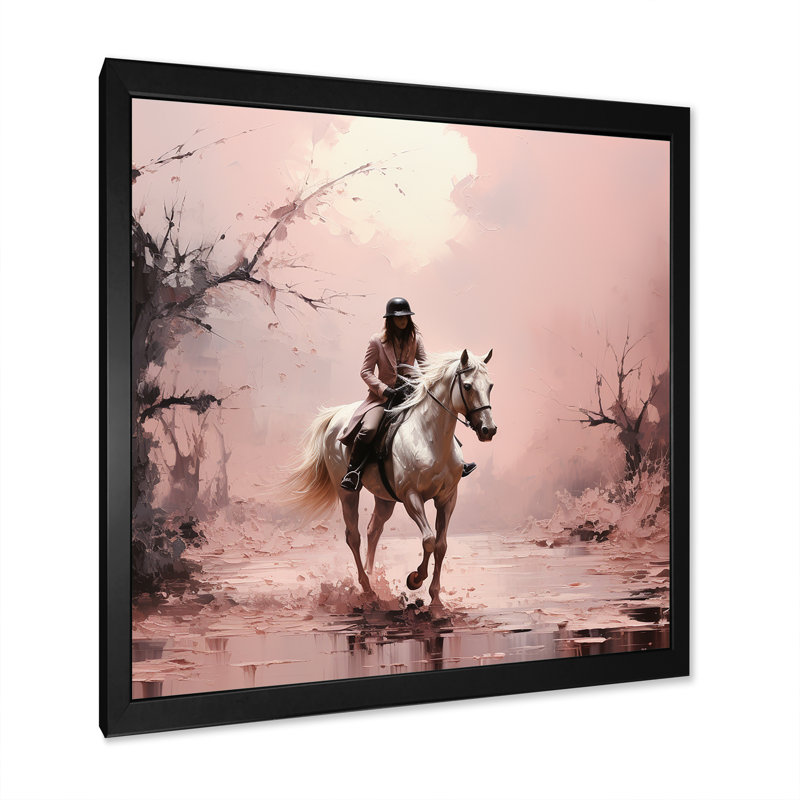 Romantisme au cheval galopant sur toile, Cadre simple noir, H 16 po x l 16 po x P 1 po