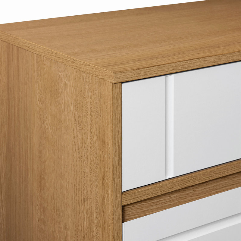 Buffet de rangement ouvert polyvalent avec tablettes réglables et tiroirs lisses, Light Brown