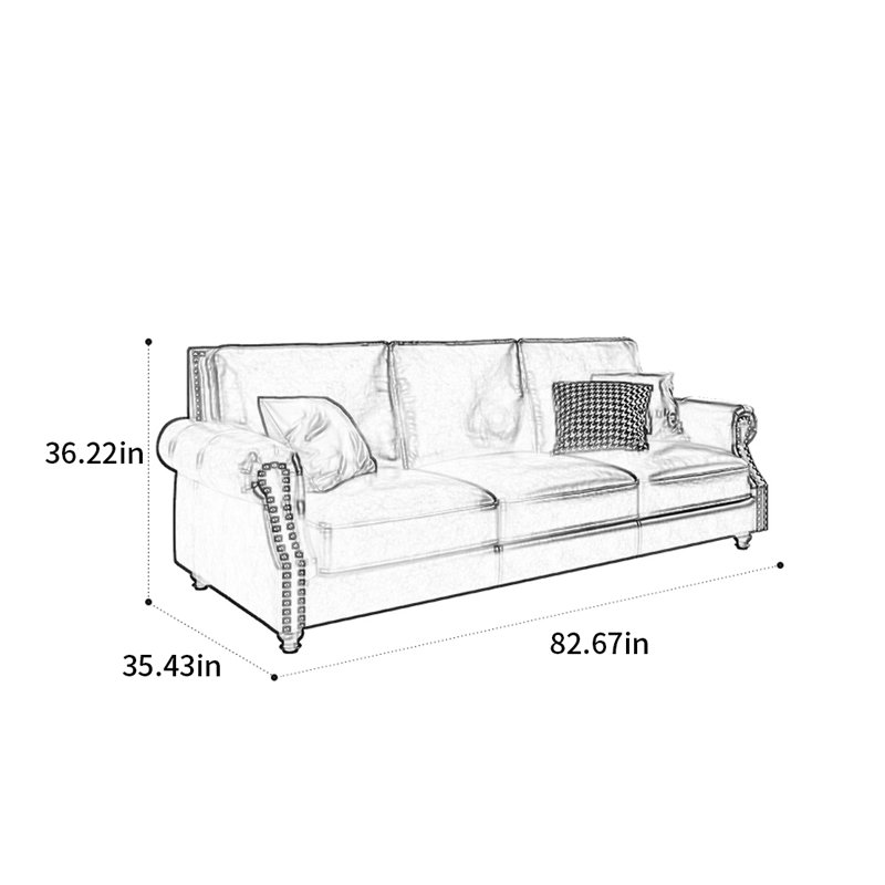 Canapé rétro de style américain, H 36,22 po x l 82,67 po x P 35,43 po, 3