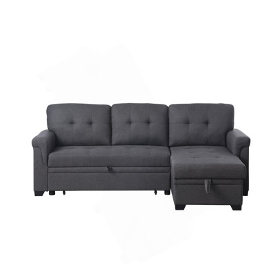 Lucca 84" Dark Gray Linen Reversible Sleeper Sectional Sofa With Storage Chaise