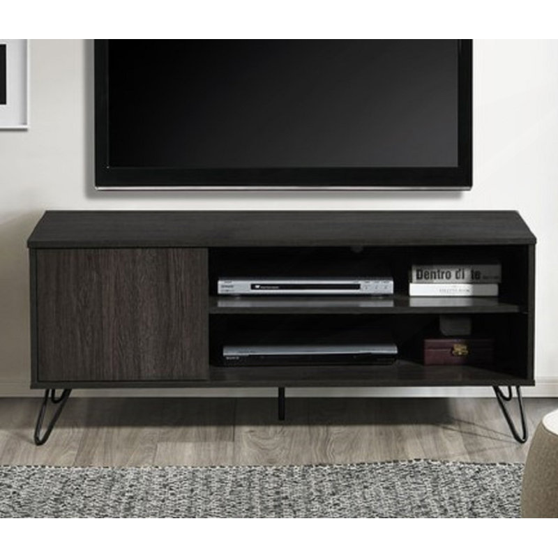 Meuble télé moderne, console multimédia pour téléviseur de 50 à 55 po avec 2 tablettes et armoire, Espresso