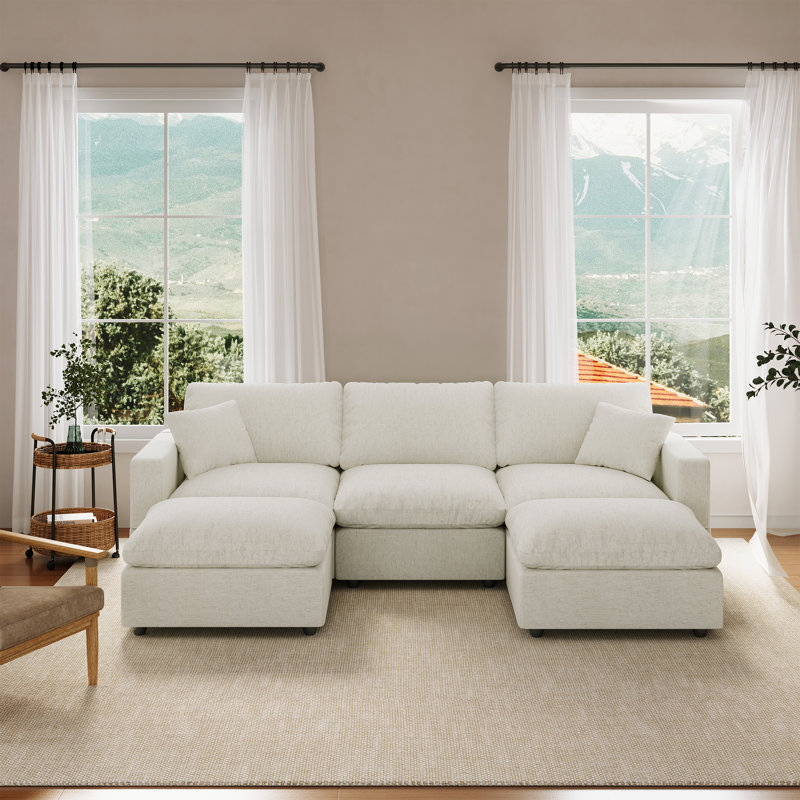 Normail 95.4''  Upholstered Sofa, Cloud Sofa, Sectional Sofa Couch Modular Sleeper Sofa for Living Room, Cream Linen Blend