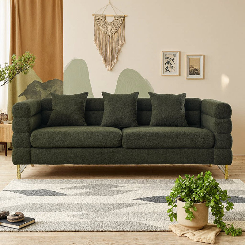 Canapé modulaire surdimensionné de 81 pouces à 3 places de 81 pouces - Tissu en peluche vert, confort profond pour le salon, la chambre à coucher et le bureau