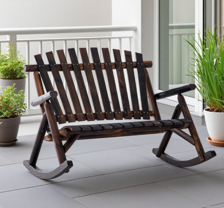 Adirondack Rocking Chair Outdoor Wooden Rocking Chair, Double-Person Rustic Adirondack Rocker