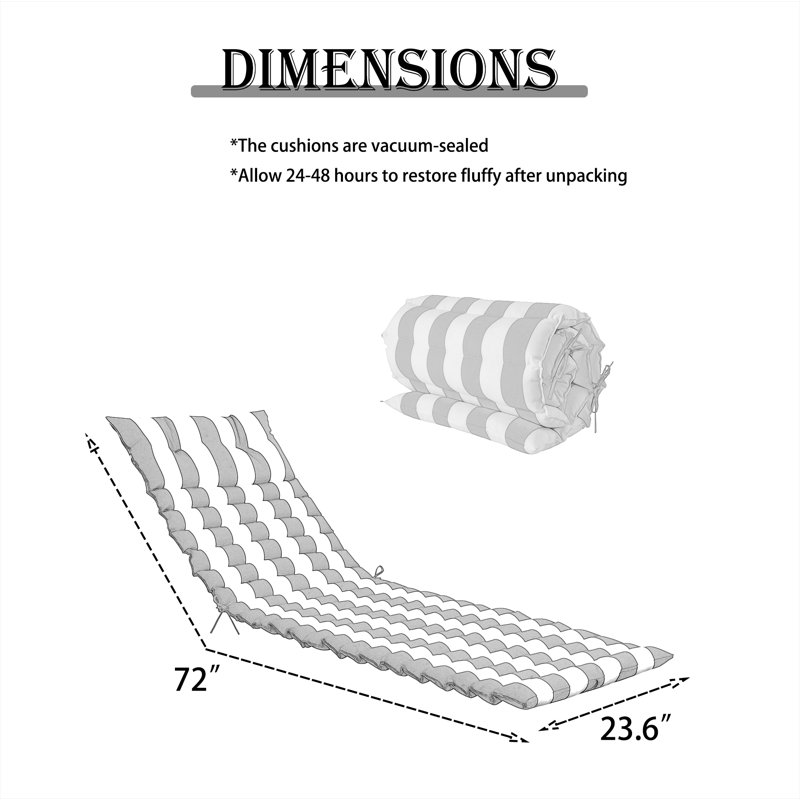 2PCS Outdoor Lounge Chair Cushion Replacement Patio Funiture Seat Cushion Chaise Lounge Cushion, Black/White Striped