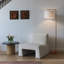Lampe sur pied à DEL 60 po avec abat-jour tambour en tissu blanc Montage Modern, ampoule incluse-266565200-205855222