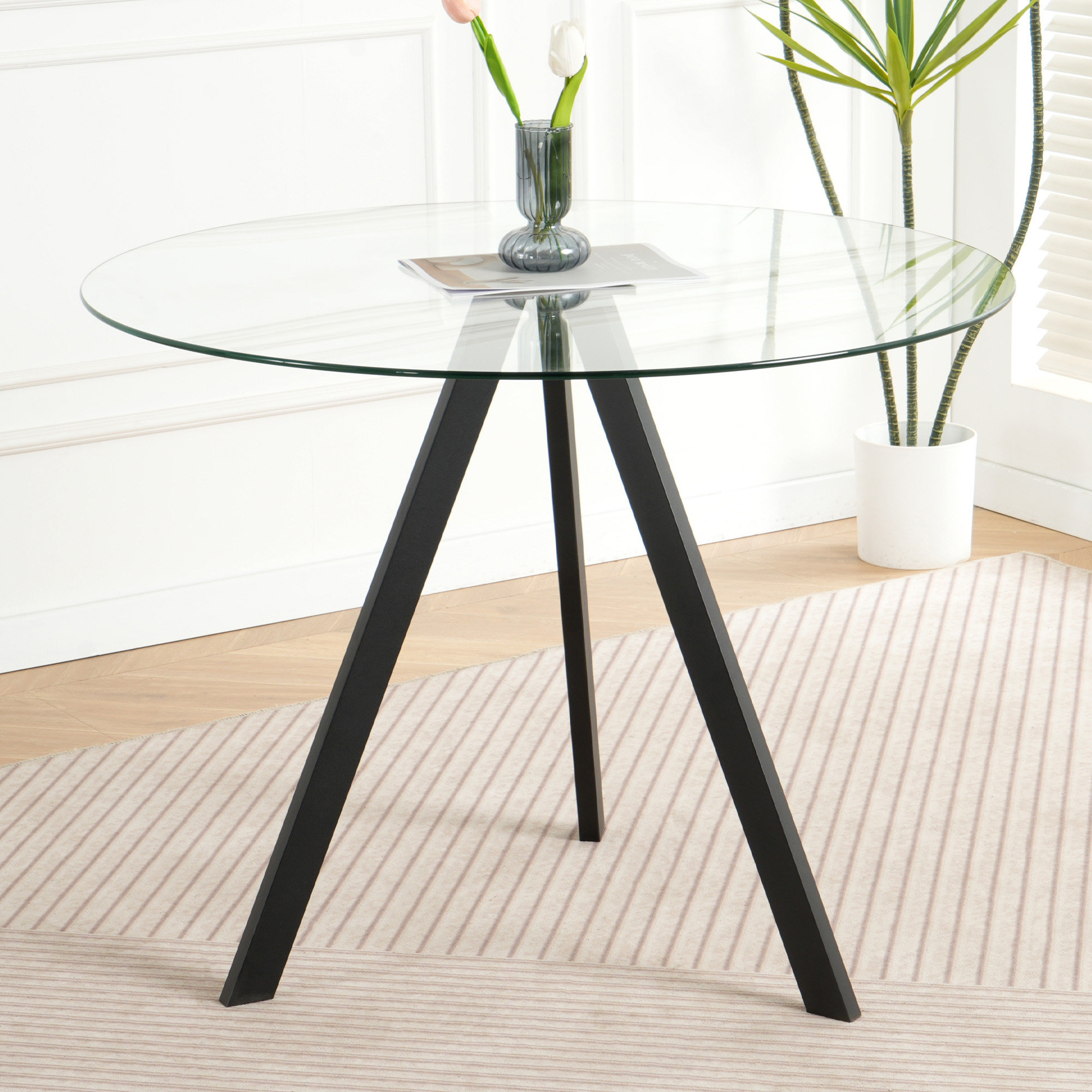 Wrought Studio Modern Minimalist Round Glass Dining Table With Clear ...