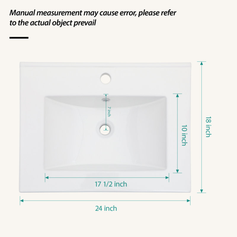 Comptoir de meuble-lavabo simple blanc 24 "x 18" avec trop-plein (lavabo seulement), Simple