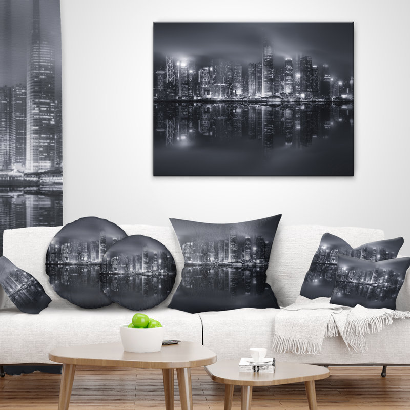 Coussin d’horizon cityscape hong kong, 16 po x 1 po, Coussin décoratif