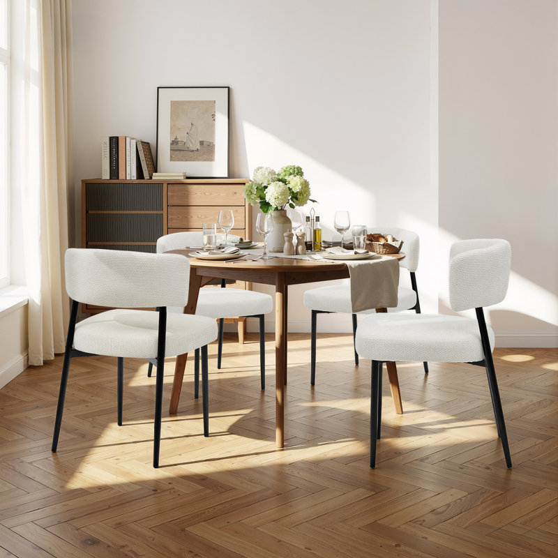 Ilhan Dining Chairs, Boucle Fabric Modern Mid Century Round Kitchen Chairs with Curved Backrest & Metal Legs for Vanity, Living Room