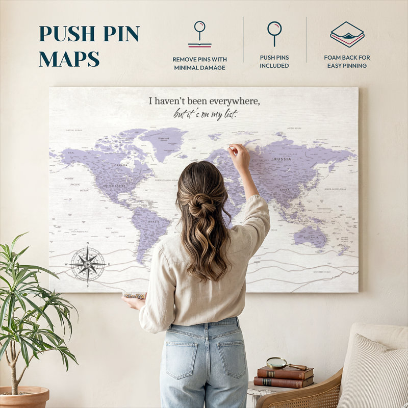 Carte du monde personnalisée «On My List I Push Pin», H 26 po x l 39 po, Oui