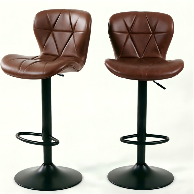 Swivel Adjustable Height Modern Bar Stools with Metal Frame, Glossy Dark Brown