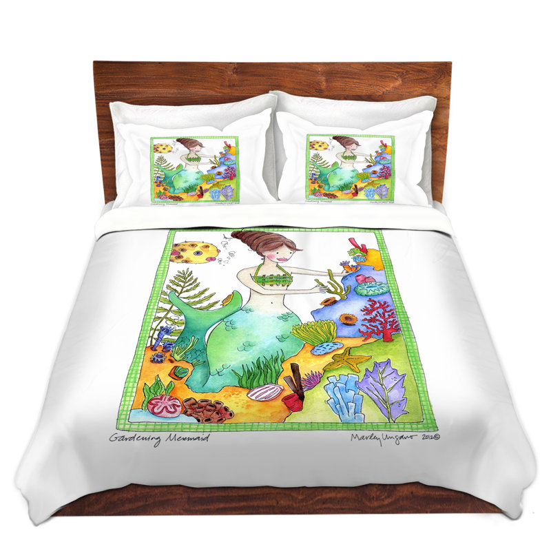 Ensemble de housse de couette jardinage sirène, 1 housse de couette grand + 2 taies standards
