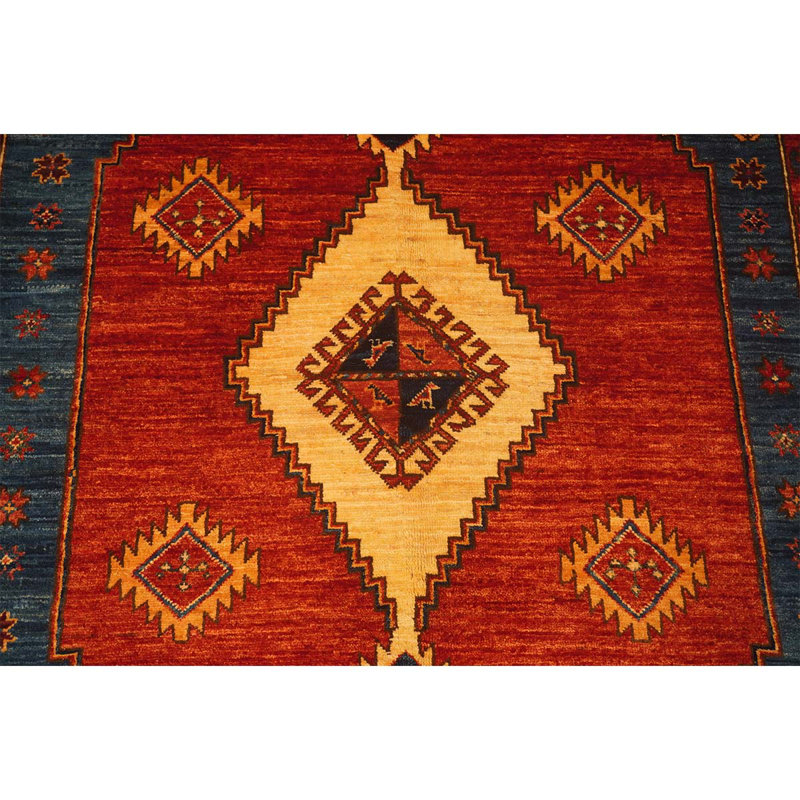 Tapis unique rouge / beige / bleu noué à la main de haute qualité