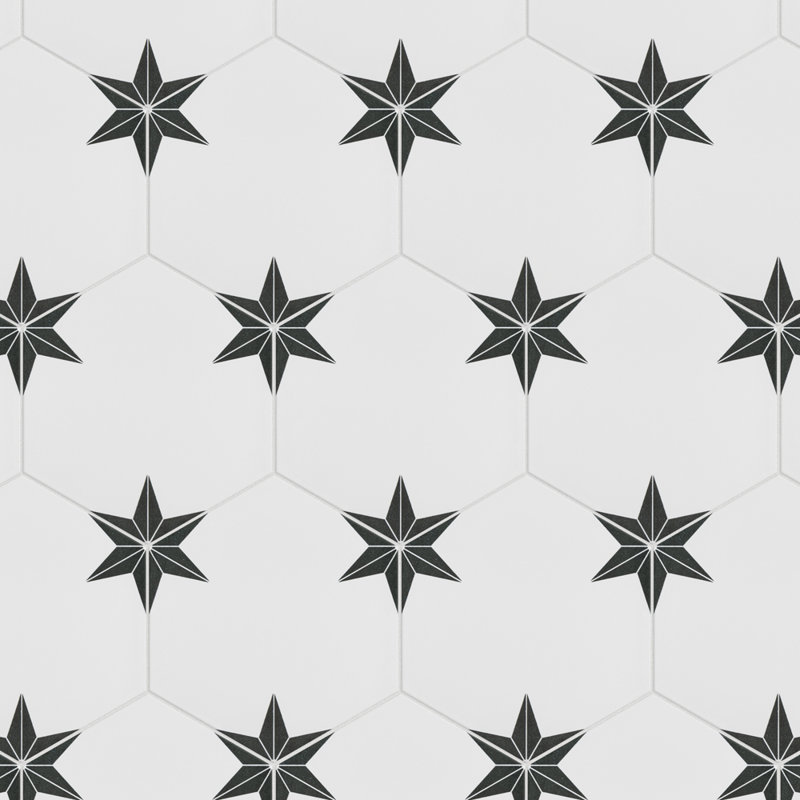 Stella Hex 9" x 10" Porcelain Patterned Wall & Floor Tile, Nero