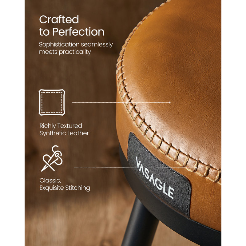 Bar Stools Set of 2, Counter Height Swivel Bar Stools, Synthetic Leather with Stitching, Bar Stool (30" Seat Height), Brown