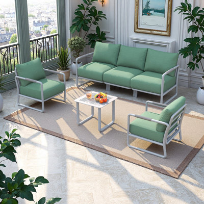 Ensemble de mobilier d'extérieur en aluminium pour patio, canapé 5 places avec 1 table basse 