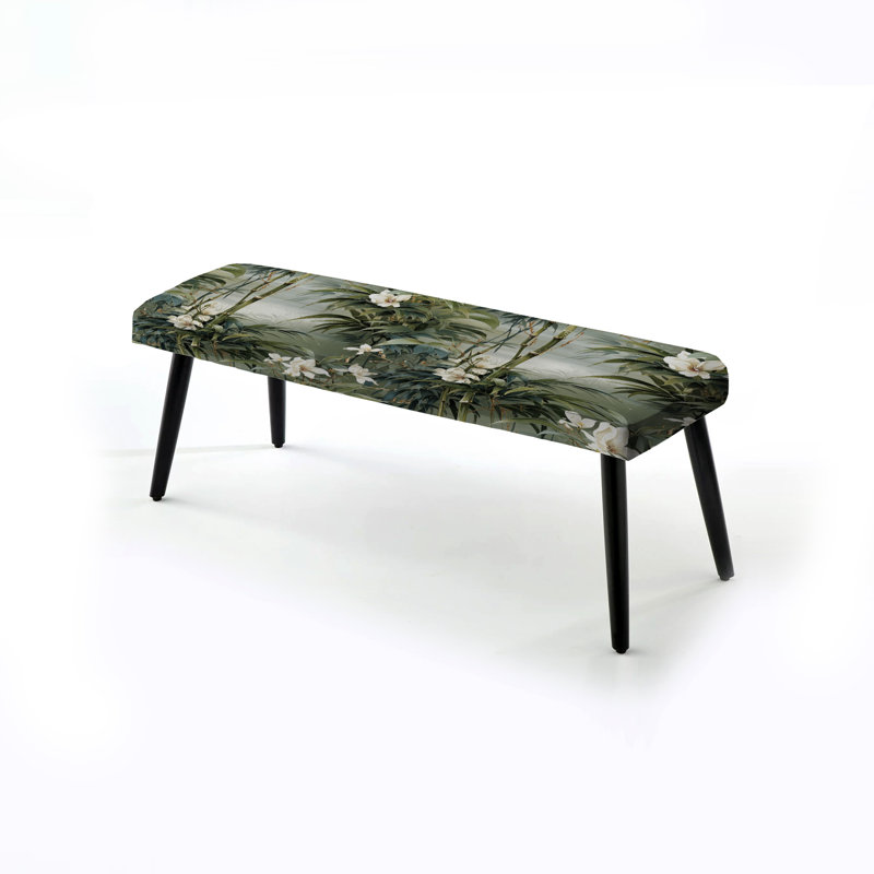 Bamboo Reflections Tropical Pattern - Tropical Upholstered Black Bench