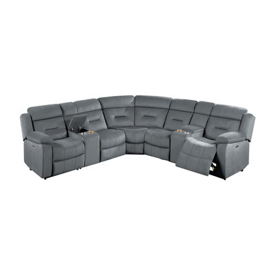 Contemporary Power Reclining Sectional with Dual Consoles and Cup Holders