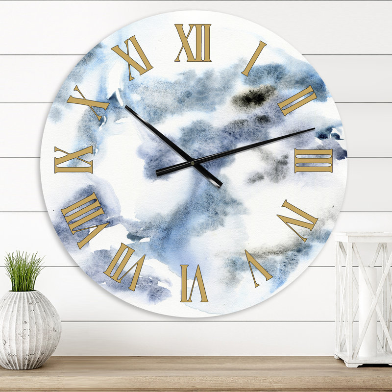 Abstrait de nuages bleu foncé IV - horloge murale moderne, Surdimensionné