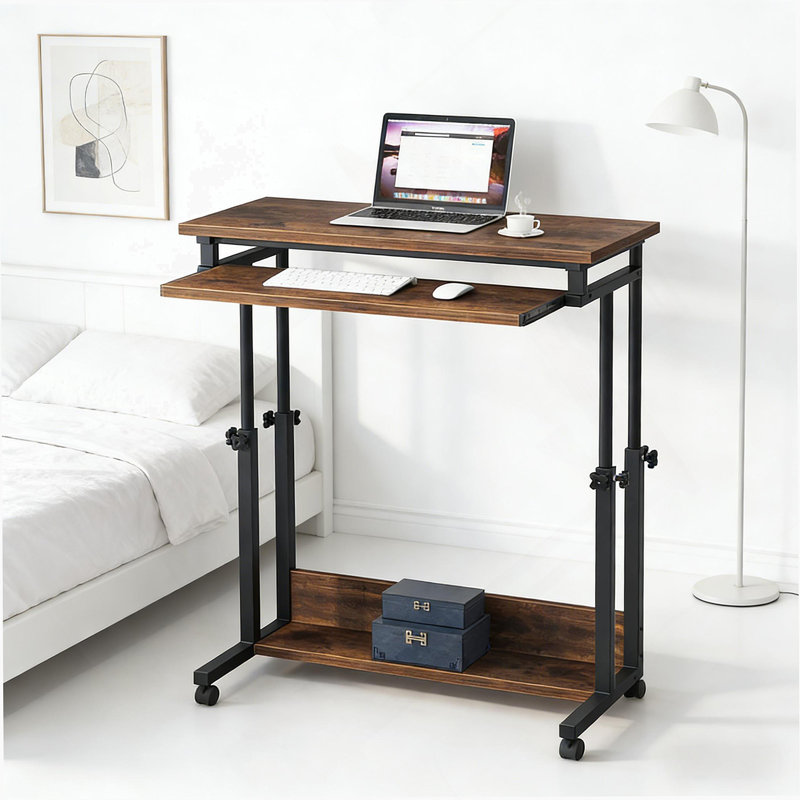 Bureau avec roulettes, table pour ordinateur portable pratique, bureau à hauteur réglable