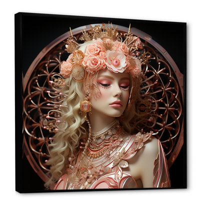 «Rosegold Woman Glam Circles Portrait I», art mural glam