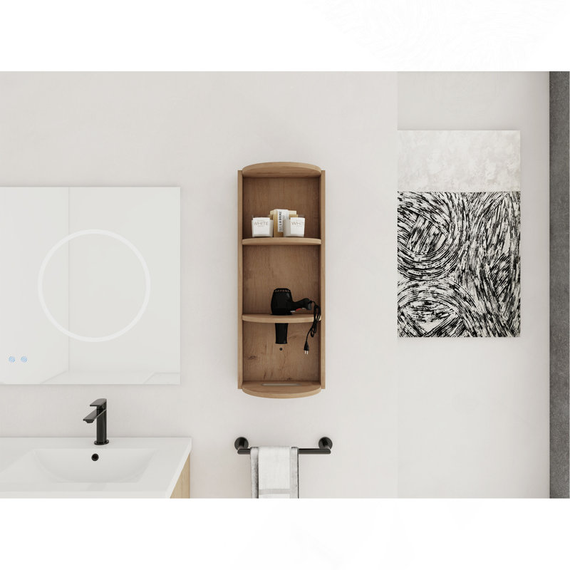 12" Bathroom Wall-Mounted Storage Rack, Float Mounting Design,(KD-Packing), Natural