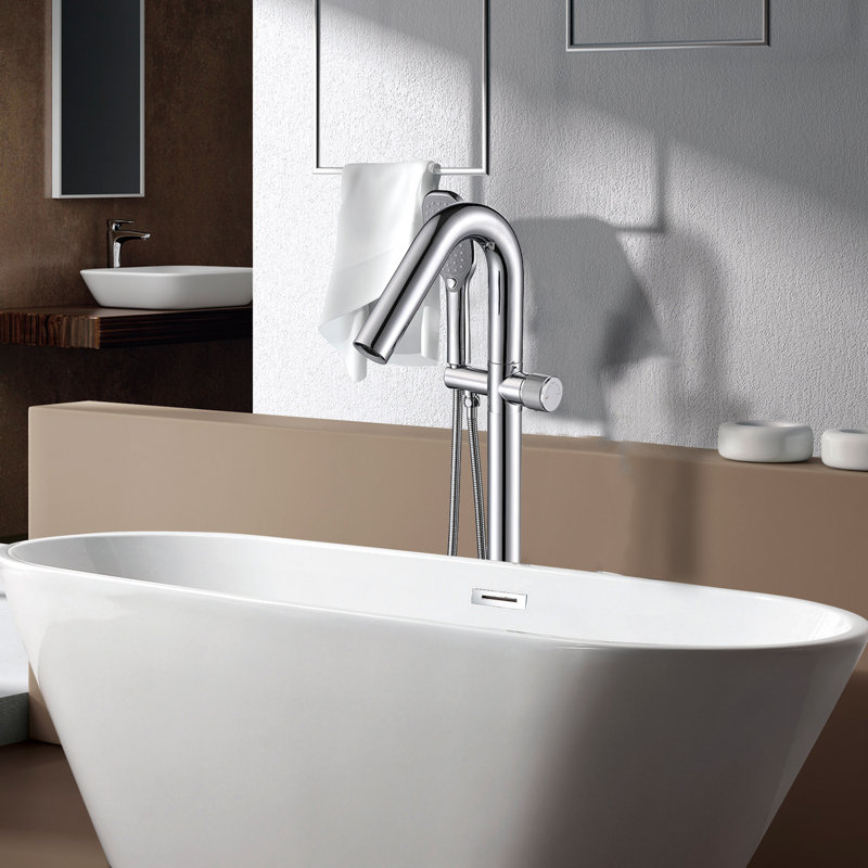 Bec de baignoire au sol avec douchette, Chrome