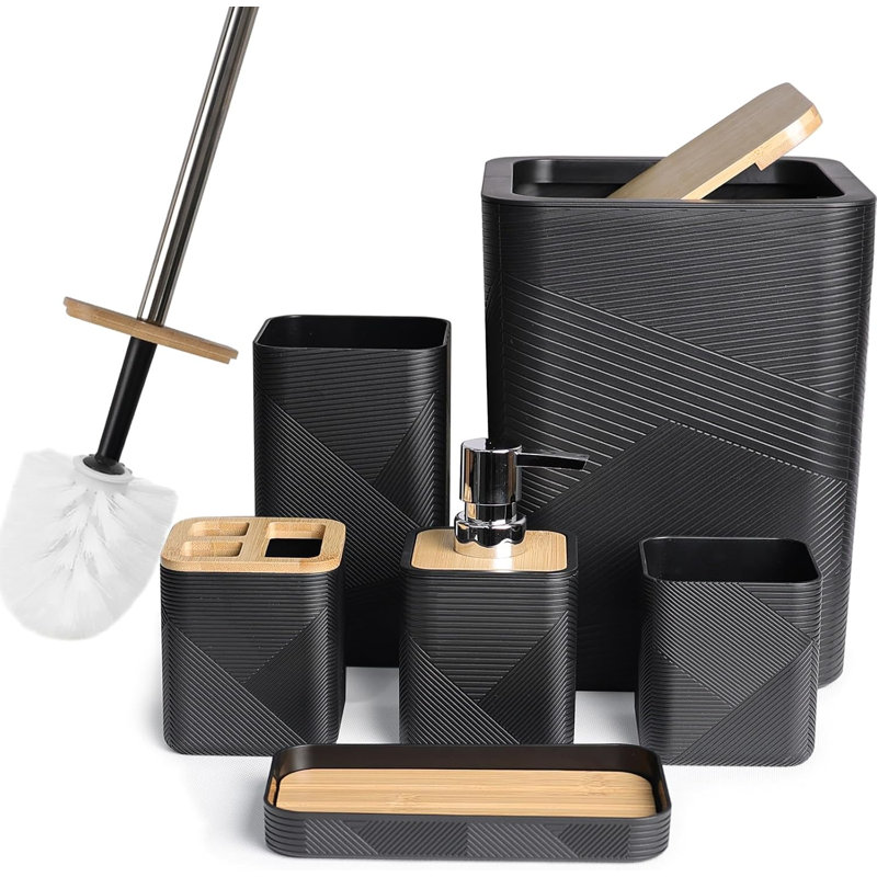 Ensemble d'accessoires de salle de bain en bambou 6 pièces
