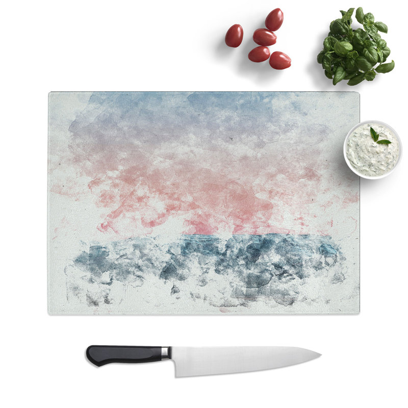 Tempered Glass Sunset over the Mountains Chopping Board, 28.5 cm x 39 cm